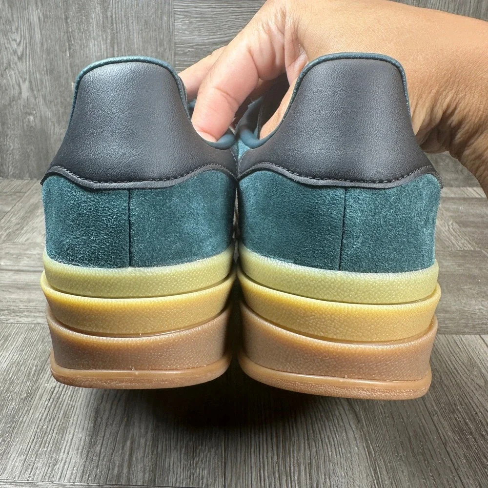 Adidas Gazelle Bold Women 9 Green Suede Platform Gum Sole NEW JQ3583